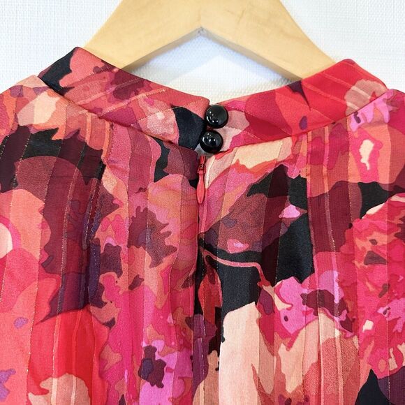 Lane Bryant Dress 18 Red Floral Balloon Sleeve 80s Midi High Low Party Wedding - Picture 9 of 16